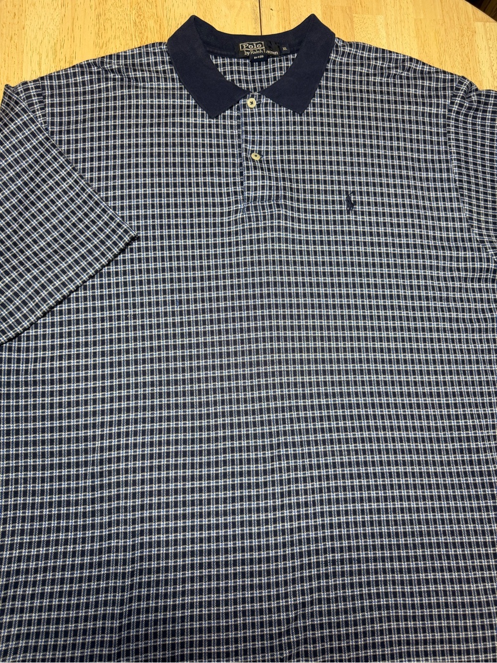 Vintage 90s Polo Ralph Lauren Made In USA Navy White Tartan Plaid Polo Mens XL